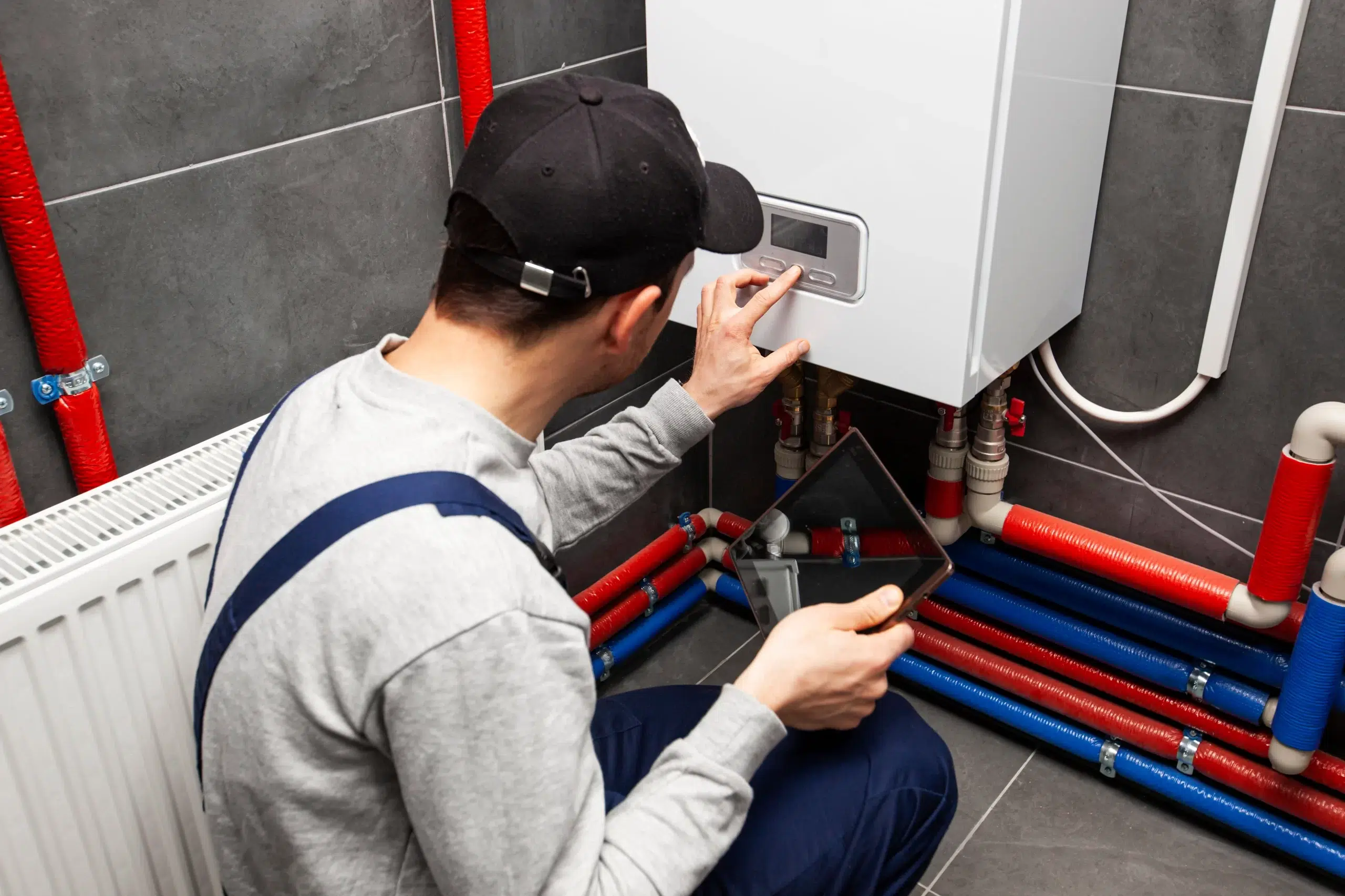 Water Heater Technician servicing a heating system