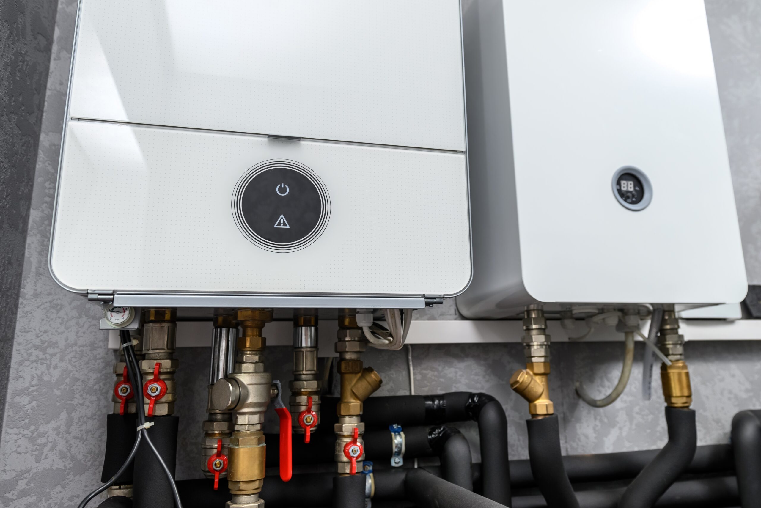 Modern heating system with valves and controls.